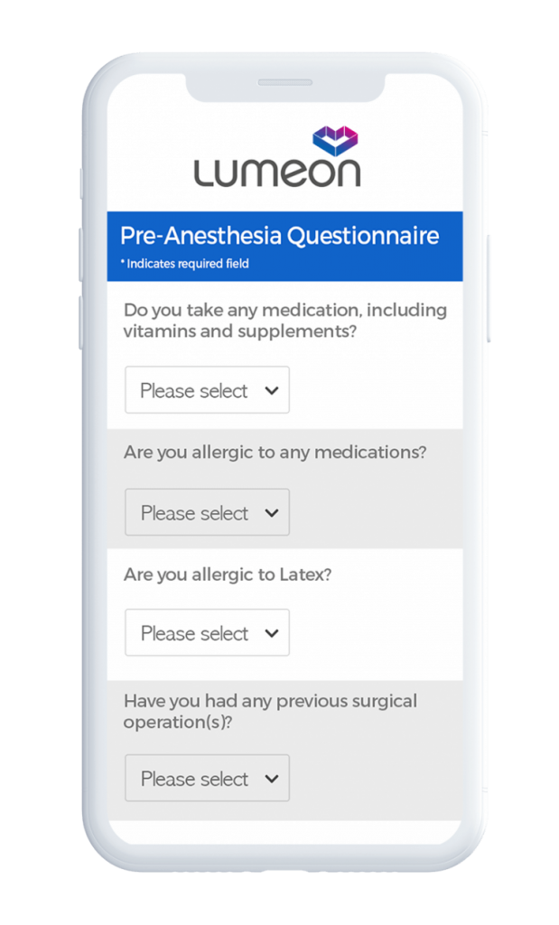 mobile showing pre-surgical anaesthesia form
